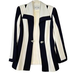 Vintage Colorblock Blue/White Rhinestone Stripe Blazer Beetlejuice Goth Size 12